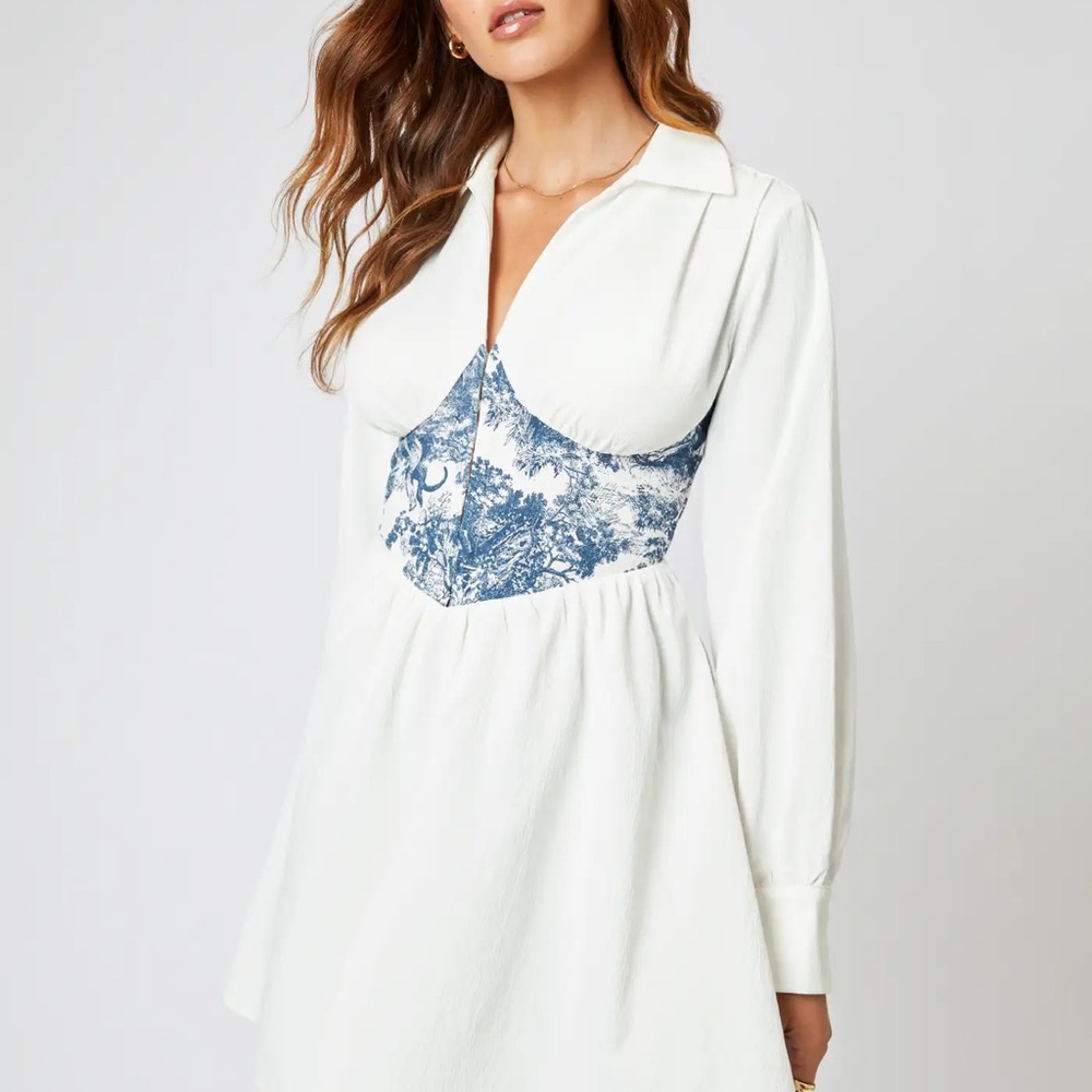 Cider White and Blue Corset Dress